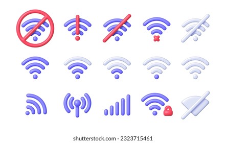 Realistisches Set mit WiFi 3D-Symbolsammlung für das Design mobiler Geräte. Globales Netzwerk-Verbindungskonzept. Konzept des Internet-Netzwerks. Vektorgrafik-Illustration