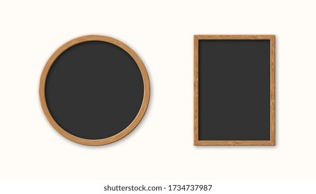 Realistic set wood picture frame isolated on white background. Frame for your presentations.