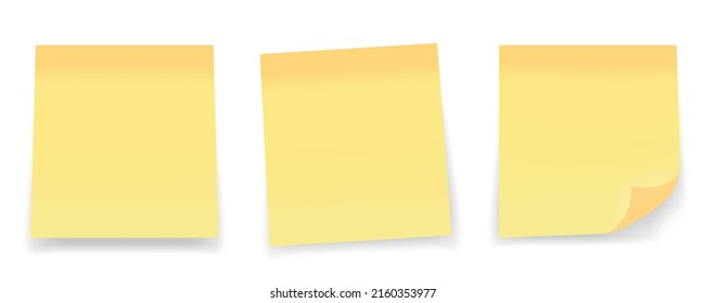 Realistic set of yellow paper notes isolated on white background. Post notes collection with shadow