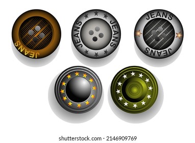colección realista de jeans con botón de costura. establecer 

de los botones de coser aislados en blanco 

de fondo. Conjunto de botón de coser colorido. 


