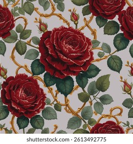  A realistic shading surrounding by detailed green leaves and intertwining golden yellow vines. Seamless tiles with soft white background water color painting.