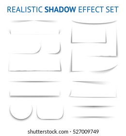 Realistic shadow effect collection with white paper sheet of different shapes and forms isolated vector illustration