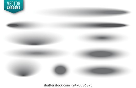 Realistic shadow effect. Round shadows collection isolated on white background. Surface shading. Vector illustration.