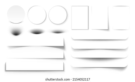 Realistic shadow overlay. Square and round shade dividers, paper poster banner book cover and flyer shadow effect. Vector isolated transparent set. Various shape layout elements on white