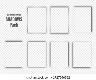Realistic shadows collection. Page dividers. Shadow from a sheet of A4 paper. Vector illustration.