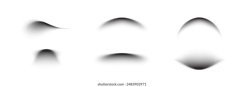 Realistic shadows of different shapes vector set. Collection of shadow effects with blurred soft edges isolated on transparent background.