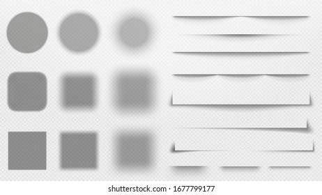 Realistic shadows dividers. Line shadow, transparent overlay template vector illustration set. Shadow border, layout realistic effect transparent