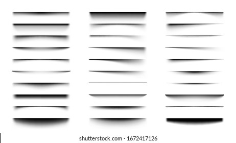 Realistic shadows. Overlay and transparency shadow effect template, box or paper page shadow with soft edges vector set. Transparent effect decoration, edge and shade divider illustration