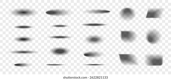 Realistic shadows set. Blur shade object elements for digital design. Overlay effect tab.