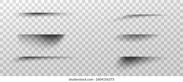 Realistic shadows, shadows from various objects on a transparent background, vector png. Collection of shadows for banners, design, posters. Shadow effects circle, square, line.