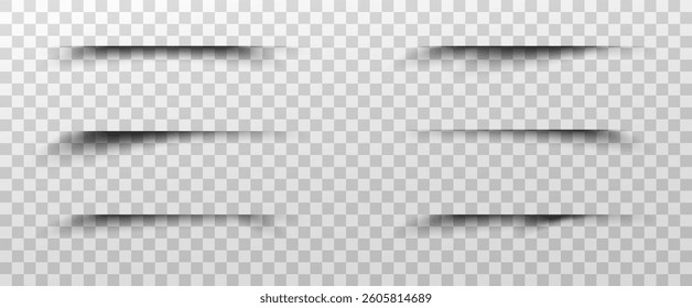Realistic shadows, shadows from various objects on a transparent background, vector png. Collection of shadows for banners, design, posters. Shadow effects circle, square, line.