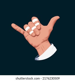 Realistic Shaka hand Bjj. Hand with tapes illustration for Brazilian jiu-jitsu.