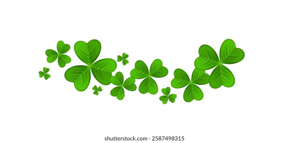 Realistic shamrock wreath element. Round clover frame. Green leaves floral garland. Trefoil border. St. Patricks Day decoration for greeting card. Irish tradition motif. Vector illustration EPS 10