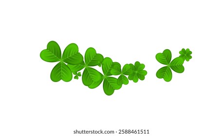 Realistic shamrock wreath element. Round clover frame. Green leaves floral garland. Trefoil border. St. Patricks Day decoration for greeting card. Irish tradition motif. Vector illustration EPS 10