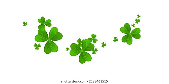 Realistic shamrock wreath element. Round clover frame. Green leaves floral garland. Trefoil border. St. Patricks Day decoration for greeting card. Irish tradition motif. Vector illustration EPS 10