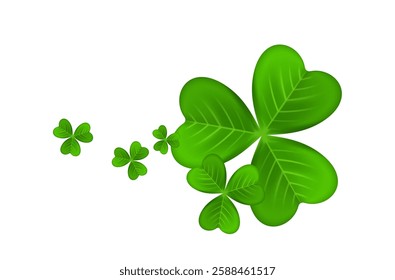 Realistic shamrock wreath element. Round clover frame. Green leaves floral garland. Trefoil border. St. Patricks Day decoration for greeting card. Irish tradition motif. Vector illustration EPS 10