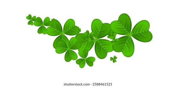 Realistic shamrock wreath element. Round clover frame. Green leaves floral garland. Trefoil border. St. Patricks Day decoration for greeting card. Irish tradition motif. Vector illustration EPS 10