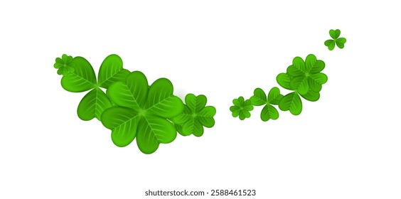 Realistic shamrock wreath element. Round clover frame. Green leaves floral garland. Trefoil border. St. Patricks Day decoration for greeting card. Irish tradition motif. Vector illustration EPS 10