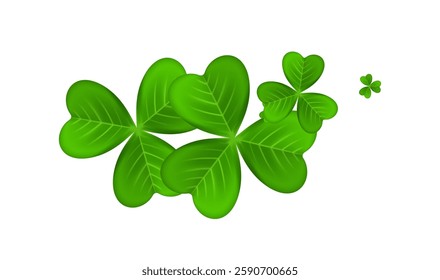 Realistic shamrock wreath element. Round clover frame. Green leaves floral garland. Trefoil border. St. Patricks Day decoration for greeting card. Irish tradition motif. Vector illustration EPS 10