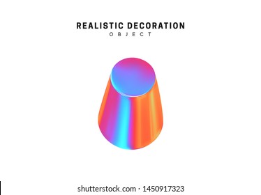 Realistic shape 3d objects with gradient holographic color of hologram. Decorative design elements isolated on white background. vector illustration