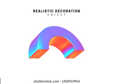 Realistic shape 3d objects with gradient holographic color of hologram. Decorative design elements isolated on white background. vector illustration