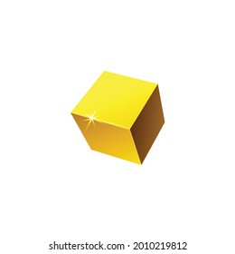 Realistic shape of the golden cube. Vector illustration isolated on a white background.