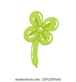 Realistic shaped balloon, clover plant. Twisted helium latex ballon. Lucky charm green shamrock. Fortune symbol for good luck and success. Saint Patrick's Day. Isolated flat vector illustration