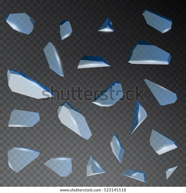 Realistic shards of blue\
broken glass, ice or crystal on transparent background. Vector\
illustration