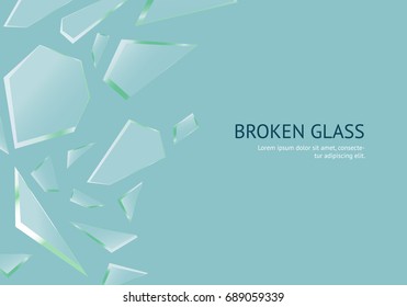 Realistic Shards of Broken Transparent Glass Concept Banner Card on Background Sharp Piece. Vector illustration