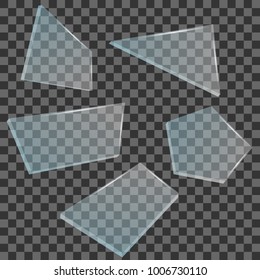 Realistic shards of glass on a transparent dark background. Elements of design. Vector illustration