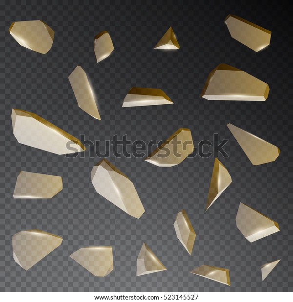 Realistic shards of\
yellow broken glass, ice or crystal on transparent background.\
Vector illustration