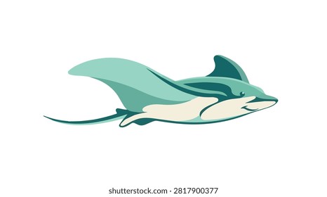 Realistic shark illustration with gray and white colors showcasing a streamlined body dorsal fin and pectoral fins for ocean wildlife themes