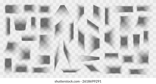 Sombras nítidas realistas com formas geométricas abstratas para IU moderna, design gráfico e elementos da Web em fundo transparente. Ilustração de vetor.