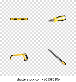 Realistic Sharpener, Arm-Saw, Pliers And Other Vector Elements. Set Of Instruments Realistic Symbols Also Includes Emery, Saw, Tongs Objects.