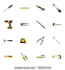 Realistic Sharpener, Length Roulette, Wrench And Other Vector Elements. Set Of Instruments Realistic Symbols Also Includes Clippers, Measure, Instrument Objects.