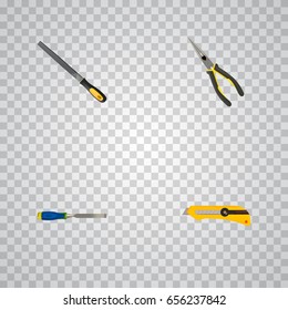Realistic Sharpener, Nippers, Chisel And Other Vector Elements. Set Of Instruments Realistic Symbols Also Includes Appliance, Knife, Stationery Objects.