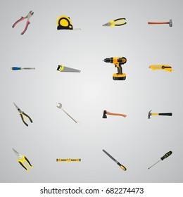 Realistic Sharpener, Pliers, Forceps And Other Vector Elements. Set Of Tools Realistic Symbols Also Includes Long, Clippers, Construction Objects.