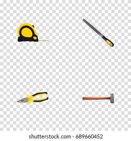 Realistic Sharpener, Pliers, Length Roulette And Other Vector Elements. Set Of Instruments Realistic Symbols Also Includes Tool, Pincers, Appliance Objects.