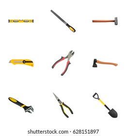 Realistic Sharpener, Plumb Ruler, Handle Hit Vector Elements. Set Of Tools Realistic Symbols Also Includes Construction, Forceps, Knife Objects.