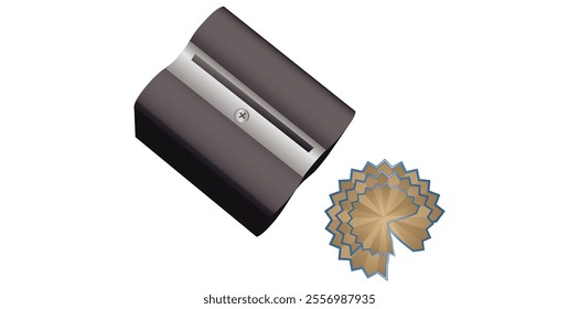 Realistic Sharpener And Shavings Vector Illustration.	