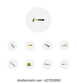 Realistic Sharpener, Wrench, Nippers And Other Vector Elements. Set Of Tools Realistic Symbols Also Includes Tape, Appliance, Noise Objects.