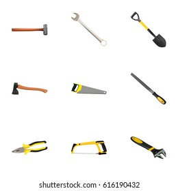 Realistic Sharpener, Wrench, Spade And Other Vector Elements. Set Of Construction Realistic Symbols Also Includes Sledge, Pliers, Axe Objects.