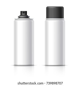 Realistic Shaving Foam Aerosol. Cosmetics bottle can Spray, Deodorant, Air Freshener. With lid. Object, shadow, and reflection on separate layers. Vector illustration