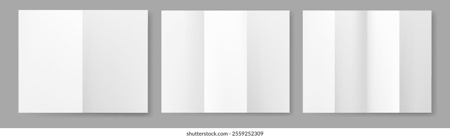Realistic sheet of paper in shape of rectangle folded in half and creased into parts. Vector leaf of notebook with bent effect for advertising or informational purposes, letters and booklets