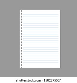 Realistic sheet of white paper with shadow isolated on a gray background. Notepad sheet. Vector illustration. EPS 10