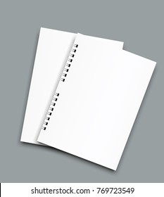 Realistic sheets of paper with spiral and brochure mockup cover template.