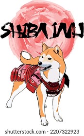 Realistic Shiba Inu Dog Samurai Warrior, clothes logo design, Vector Icon Illustration. Animal Samurai Icon Concept