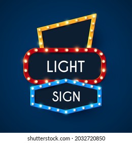Realistic shining banner, light frame. Retro showtime