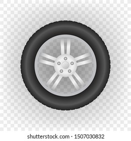Realistic shining disk car wheel tyre set. Vector illustration.