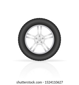 Realistic shining disk car wheel tyre set. Vector illustration.